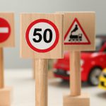 Miniature,Road,Signs,And,Cars,On,White,Table.,Driving,School