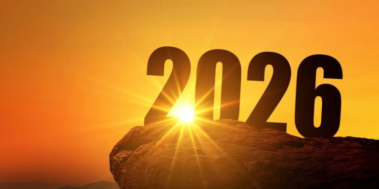 New,Year,2026,At,Sunset.,Silhouette,2026,Stands,On,A